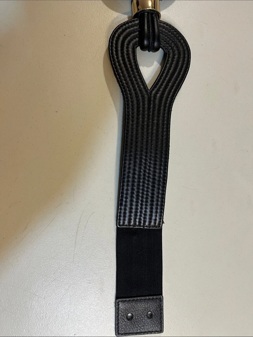 Black Sculpted Elastic Waist Belt with Gold Buckle